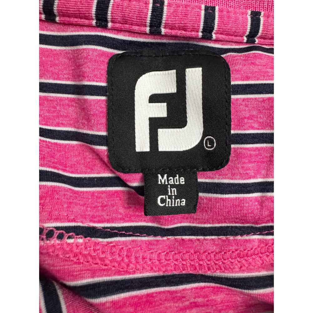 Footjoy FJ Performance Golf Polo Shirt Pink Black Stripe Mens L Sharkstooth‎ - Picture 3 of 7